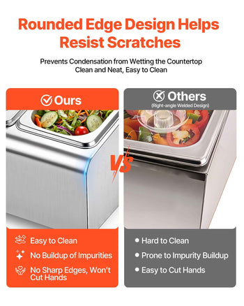 Countertop Food Serving Display Container, Stainless Steel Food Salad Server Tray, Buffet Condiment Dispenser, Ice Cooled Rack with Separate Lid, for Restaurant Hotel Kitchen (2x1/6+3x1/9 Pan)