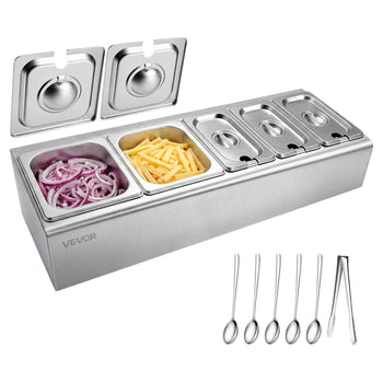 Countertop Food Serving Display Container, Stainless Steel Food Salad Server Tray, Buffet Condiment Dispenser, Ice Cooled Rack with Separate Lid, for Restaurant Hotel Kitchen (2x1/6+3x1/9 Pan)