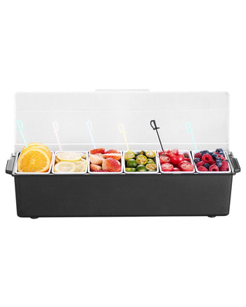 Chilled Condiment Server, 6 Compartment Ice Cooled Condiment Serving Container, Chilled Garnish Tray Bar Caddy with Lid, for Bartending & Serving Taco, Salad, Fruit, Home & Restaurant Supplies