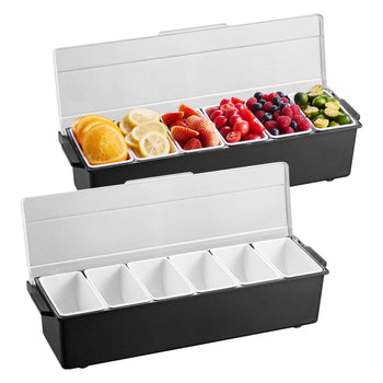 Ice Cooled Condiment Serving Container, 6 Compartments Chilled Server, Fruit Veggie Condiment Caddy, Plastic Garnish Station Lid Dispenser Tray, for Bartending & Serving Taco Restaurant Supplies