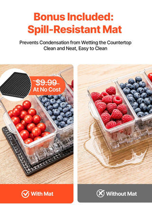 Chilled Condiment Server Caddy, 5 Compartment Ice Cooled Serving Container, Plastic Fruit Garnish Tray Platter with Separate Lid, for Taco Salad Bar Accessories, Party Home Restaurant Supplies
