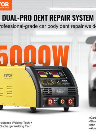 Dual Pro Stud Welder Deluxe AL/Fe Dent Repair Kit, Professional 5KW Welder with Auto/Manual Welding and 10 Modes, 110V Spot Welding Dent Repair Machine for Steel & Aluminum Auto Panels Repair