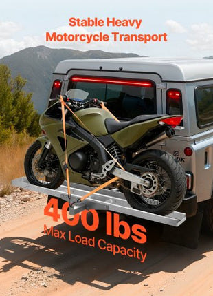 Motorcycle Carrier, 400 lbs Capacity, Heavy Duty Aluminum Hitch Mount Rack with 47in Loading Ramp, Straps & Stabilizer, Scooter Dirt Bike Trailer Hauler for Car Truck with 2-Inch Hitch Receiver