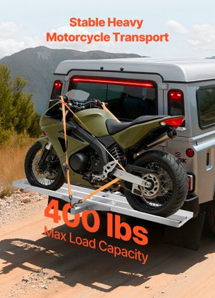 Motorcycle Carrier, 400 lbs Capacity, Heavy Duty Aluminum Hitch Mount Rack with 73in Loading Ramp, Straps & Stabilizer, Scooter Dirt Bike Trailer Hauler for Car Truck with 2-Inch Hitch Receiver
