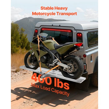 Motorcycle Carrier, 400 lbs Capacity, Heavy Duty Aluminum Hitch Mount Rack with 73in Loading Ramp, Straps & Stabilizer, Scooter Dirt Bike Trailer Hauler for Car Truck with 2-Inch Hitch Receiver