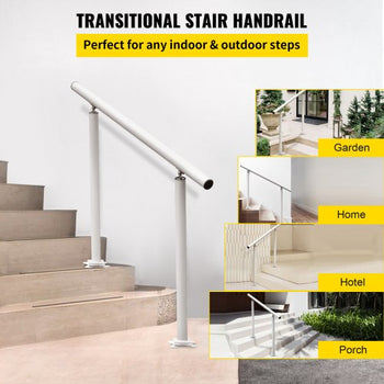 Outdoor Stair Railing Kit, 3 FT Handrails 2-3 Steps, Adjustable Angle White Aluminum Stair Hand Rail for The Elderly, Handrails for Outdoor Steps