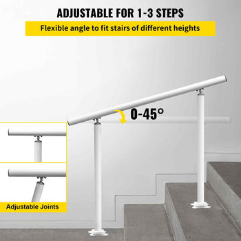 Outdoor Stair Railing Kit, 3 FT Handrails 2-3 Steps, Adjustable Angle White Aluminum Stair Hand Rail for The Elderly, Handrails for Outdoor Steps