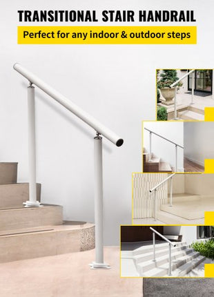 Outdoor Stair Railing Kit, 4 FT Handrails 1-4 Steps, Adjustable Angle White Aluminum Stair Hand Rail for The Elderly, Handrails for Outdoor Steps