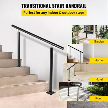 Outdoor Stair Railing Kit, 4 FT Handrails 1-4 Steps, Adjustable Angle Black Aluminum Stair Hand Rail for The Elderly, Handrails for Outdoor Steps