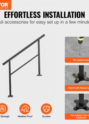 Handrail Outdoor Stairs 47.6 X 35.2 Inch Outdoor Handrail Outdoor Stair Railing Adjustable from 0 to 30 Degrees Handrail for Stairs Outdoor Aluminum Black Stair Railing Fit 3-4 Steps