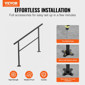 Handrail Outdoor Stairs 47.6 X 35.2 Inch Outdoor Handrail Outdoor Stair Railing Adjustable from 0 to 30 Degrees Handrail for Stairs Outdoor Aluminum Black Stair Railing Fit 3-4 Steps