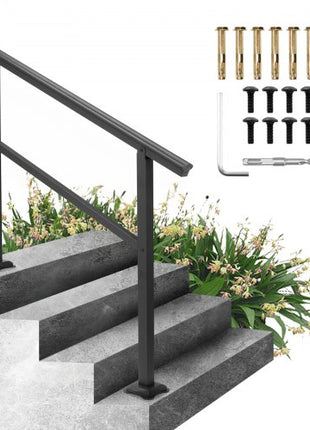 Handrail Outdoor Stairs 47.6 X 35.2 Inch Outdoor Handrail Outdoor Stair Railing Adjustable from 0 to 30 Degrees Handrail for Stairs Outdoor Aluminum Black Stair Railing Fit 3-4 Steps