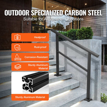 Handrail Outdoor Stairs 47.6 X 35.2 Inch Outdoor Handrail Outdoor Stair Railing Adjustable from 0 to 30 Degrees Handrail for Stairs Outdoor Aluminum Black Stair Railing Fit 3-4 Steps