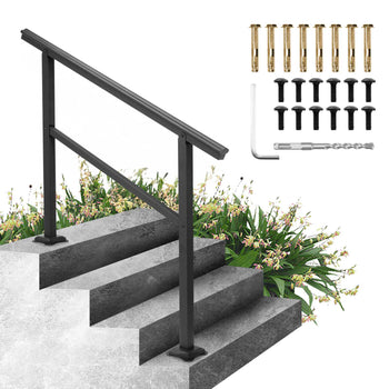 Handrail Outdoor Stairs 47.6 X 35.2 Inch Outdoor Handrail Outdoor Stair Railing Adjustable from 0 to 30 Degrees Handrail for Stairs Outdoor Aluminum Black Stair Railing Fit 3-4 Steps