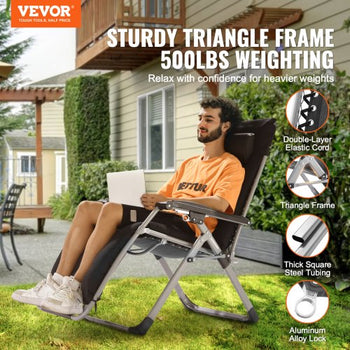 Zero Gravity Chair, 26 inch Zero Gravity Recliner Lounge Chair for Indoor and Outdoor, Adjustable Anti Gravity Chair with Cushion, Headrest, Footrest, and Cupholder, 500 lbs, Black