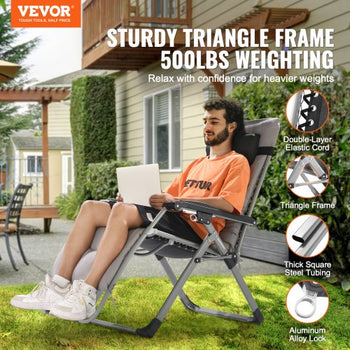Zero Gravity Chair, 26 inch Zero Gravity Recliner Lounge Chair for Indoor and Outdoor, Adjustable Anti Gravity Chair with Cushion, Headrest, Footrest, and Cupholder, 500 lbs, Gray