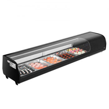 Sushi Display Case Refrigerator, 2.9 Cu.ft Commercial Sushi Case, 5-Pan Countertop  Showcase with Curved Glass, LED Lighting, and Digital Temperature Control, for Sushi-Bar, Restaurant, Store