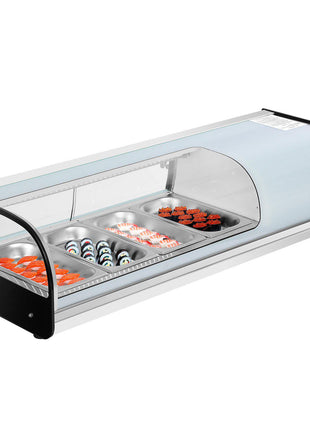 Sushi Display Case Refrigerator, 1.5 Cu.ft Commercial Sushi Case, 4-Pan Countertop  Showcase with Curved Glass, LED Lighting, and Digital Temperature Control, for Sushi-Bar, Restaurant, Store