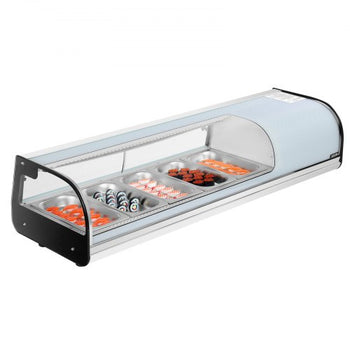 Sushi Display Case Refrigerator, 1.8 Cu.ft Commercial Sushi Case, 5-Pan Countertop  Showcase with Curved Glass, LED Lighting, and Digital Temperature Control, for Sushi-Bar, Restaurant, Store