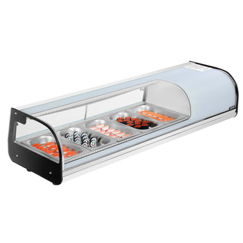 Sushi Display Case Refrigerator, 1.8 Cu.ft Commercial Sushi Case, 5-Pan Countertop  Showcase with Curved Glass, LED Lighting, and Digital Temperature Control, for Sushi-Bar, Restaurant, Store