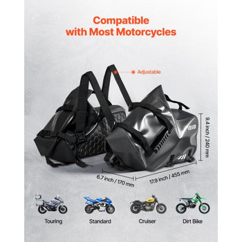 Motorcycle Saddlebags, 28 L (14 L x 2) Large Capacity Side Saddle Bags Compatible with Most Motorcycles, Waterproof Outdoor Sports Motorbike Luggage Storage Shoulder Bag with Bottom Strap, Black