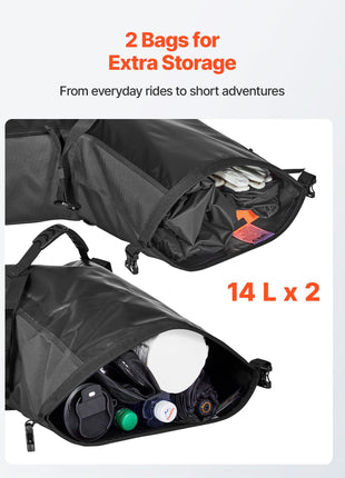 Motorcycle Saddlebags, 28 L (14 L x 2) Large Capacity Side Saddle Bags Compatible with Most Motorcycles, Waterproof Outdoor Sports Motorbike Luggage Storage Shoulder Bag with Bottom Strap, Black