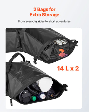 Motorcycle Saddlebags, 28 L (14 L x 2) Large Capacity Side Saddle Bags Compatible with Most Motorcycles, Waterproof Outdoor Sports Motorbike Luggage Storage Shoulder Bag with Bottom Strap, Black