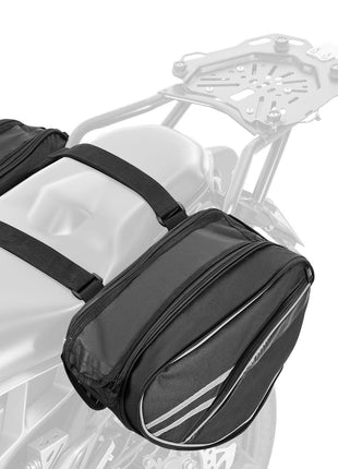 Motorcycle Saddlebag, 30 L (15 L x 2) Large Capacity Side Saddle Bag with Waterproof Rain Cover and Straps, Compatible with Most Motorcycles, Outdoor Sports Motorbike Luggage Storage Bag, Black
