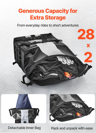 Motorcycle Saddlebag, 56 L (28 L x 2) Large Capacity Side Saddle Bag Compatible with Most Motorcycles, Waterproof Fabric Outdoor Sports Motorbike Luggage Storage with Detachable Inner Bag, Black
