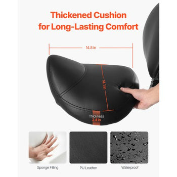 Saddle Stool with Back Support and Wheels, 450 LBS Weight Capacity Ergonomic Rolling Stool, Height Adjustable Thickened PU Leather Swivel Saddle Chair for Salon, Spa, Massage, Tattoo, Black