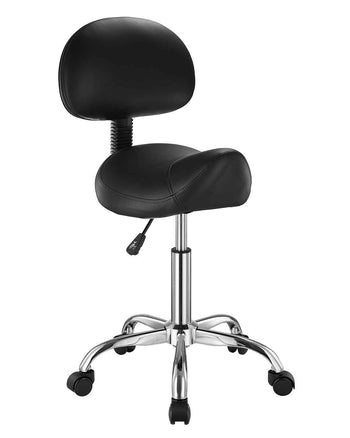 Saddle Stool with Back Support and Wheels, 450 LBS Weight Capacity Ergonomic Rolling Stool, Height Adjustable Thickened PU Leather Swivel Saddle Chair for Salon, Spa, Massage, Tattoo, Black