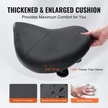 Black thickened PU leather bike seat cushion with 20% thicker padding for maximum comfort, waterproof and easy to clean.
