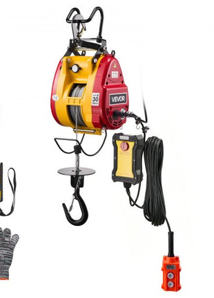 2-in-1 Electric Hoist Winch, 660 lbs Capacity, 1500W Portable Power Winch Crane, 98.4 ft Lifting Height, 62 ft/min with Wired and Wireless Remote Control for Factory, Warehouss, Garage