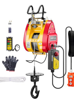 2-in-1 Electric Hoist Winch, 1100 lbs Capacity, 1800W Portable Power Winch, 98 ft Lifting Height, 36 ft/min with Wire and Wireless Remote Control, for Garage, Warehouse, Factory Lifting Towing