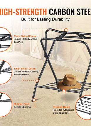 Folding Saddle Rack, 28 x 19 x 37.5 in, 2 Packs Freestanding Horse Saddle Stand, Portable Horse Blanket Holder, Heavy Duty Steel Saddle Rack for English & Western Saddles, Tack Storage, Black