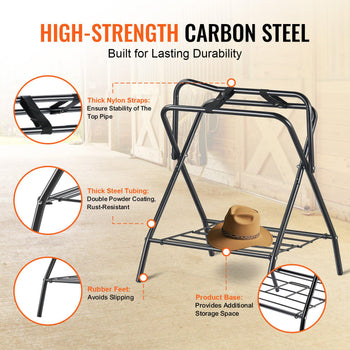 Folding Saddle Rack, 28 x 19 x 37.5 in, 2 Packs Freestanding Horse Saddle Stand, Portable Horse Blanket Holder, Heavy Duty Steel Saddle Rack for English & Western Saddles, Tack Storage, Black
