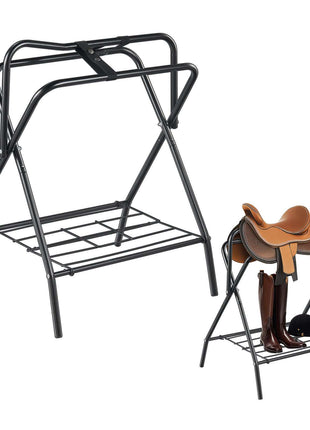 Folding Saddle Rack, 28 x 19 x 37.5 in, 2 Packs Freestanding Horse Saddle Stand, Portable Horse Blanket Holder, Heavy Duty Steel Saddle Rack for English & Western Saddles, Tack Storage, Black