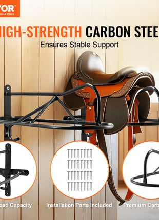 Wall Mount Saddle Rack, 27.3 x 16.3 x 12.5 in, 8 Packs Horse Saddle Rack with Pad Bar, Portable Saddle Stand for English & Western Saddle, Horse Tack Storage for Equestrian Garden, Black