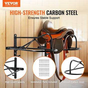Wall Mount Saddle Rack, 27.3 x 16.3 x 12.5 in, 8 Packs Horse Saddle Rack with Pad Bar, Portable Saddle Stand for English & Western Saddle, Horse Tack Storage for Equestrian Garden, Black