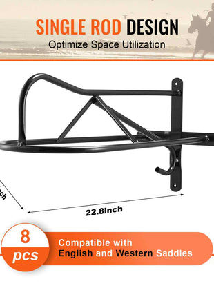 Wall Mount Saddle Rack, 27.3 x 16.3 x 12.5 in, 8 Packs Horse Saddle Rack with Pad Bar, Portable Saddle Stand for English & Western Saddle, Horse Tack Storage for Equestrian Garden, Black