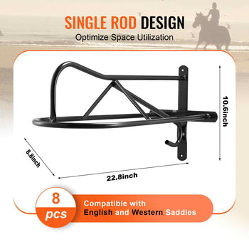 Wall Mount Saddle Rack, 27.3 x 16.3 x 12.5 in, 8 Packs Horse Saddle Rack with Pad Bar, Portable Saddle Stand for English & Western Saddle, Horse Tack Storage for Equestrian Garden, Black