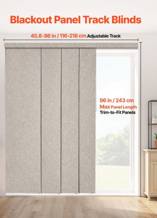 Panel Track Blinds, Extendable Track from 45.8 in to 86 in W, Trimmable Panel Curtains Up to 96 in H, Vertical Blackout Panel Blinds for Sliding Doors, Patio Doors, Room Divider, Windows, Brown