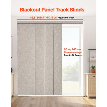 Panel Track Blinds, Extendable Track from 45.8 in to 86 in W, Trimmable Panel Curtains Up to 96 in H, Vertical Blackout Panel Blinds for Sliding Doors, Patio Doors, Room Divider, Windows, Brown