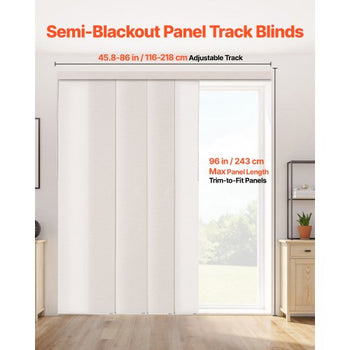 Panel Track Blinds, Extendable Track from 45.8 in to 86 in W, Trimmable Panel Curtains Up to 96 in H, Adjustable Vertical Panel Blinds for Sliding Doors, Patio Doors, Room Divider, Light Brown