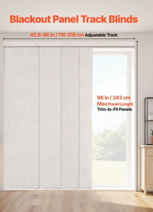 Panel Track Blinds, Extendable Track from 45.8 in to 86 in W, Trimmable Panel Curtains Up to 96 in H, Vertical Blackout Panel Blinds for Sliding Doors, Patio Doors, Room Divider, Light Gray