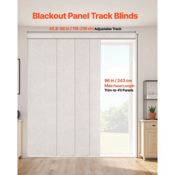 Panel Track Blinds, Extendable Track from 45.8 in to 86 in W, Trimmable Panel Curtains Up to 96 in H, Vertical Blackout Panel Blinds for Sliding Doors, Patio Doors, Room Divider, Light Gray