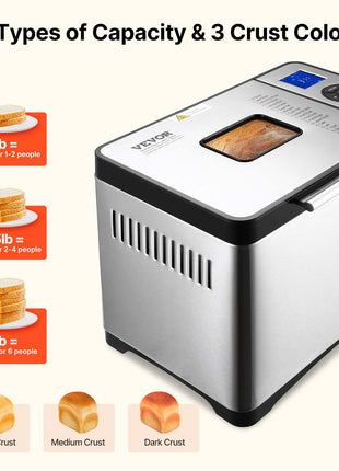 Bread Maker, 19-in-1 2LB Dough Machine, Nonstick Ceramic Pan Automatic Breadmaker with Gluten Free Setting, Whole Wheat Bread Making, Digital, Programmable, 3 Loaf Sizes, 3 Crust Colors