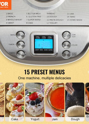 Bread Maker, 15-in-1 3LB Dough Machine, Nonstick Ceramic Pan Automatic Breadmaker with Gluten Free Setting, Whole Wheat Bread Making, Digital, Programmable, 3 Loaf Sizes, 3 Crust Colors, White