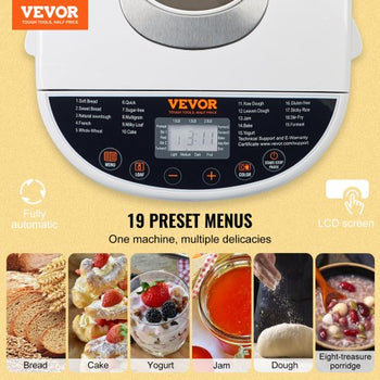 Bread Maker, 19-in-1 2LB Dough Machine, Nonstick Ceramic Pan Automatic Breadmaker with Gluten Free Setting, Whole Wheat Bread Making, Digital, Programmable, 3 Loaf Sizes, 3 Crust Colors, White