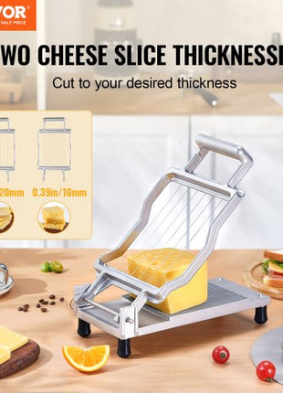 Cheese Cutter with Wire, 0.39" & 0.78" Cheeser Butter Cutting Blade, Detachable Cheese Slicer Wire, Aluminum Alloy Commercial Cheese Slicer with 316 Stainless Steel Knife Wire, Kitchen Cooking